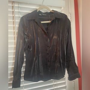 Rafaella Black Satin Button-down Shirt